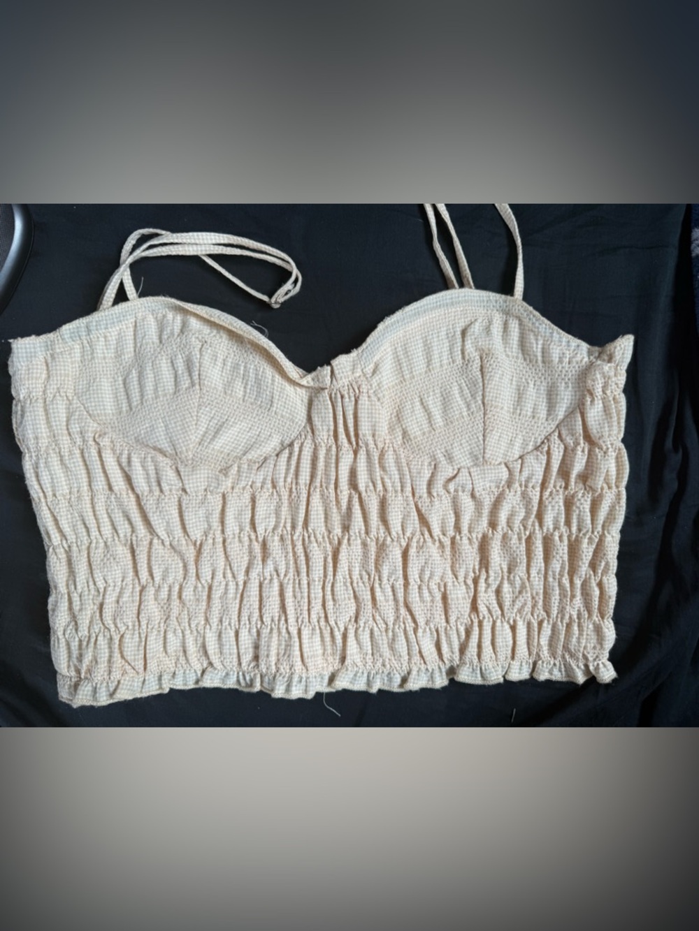 Zara Cream Smocked Bustier Crop Top with Adjustable Ties